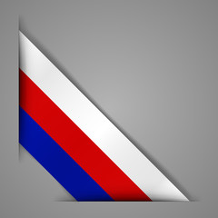 Flag of the Russian Federation. Realistic flag of the Russian Federation. Paper cutting style.Corner Ribbon. Isolated Vector illustration.