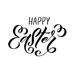 Fototapeta premium Happy Easter modern brush calligraphy. Ink illustration. Isolated on white background. - Vector
