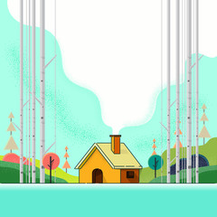 Country house in the forest. Cartoon. vector illustration. art