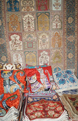 fabric with Uzbek ornament, textiles in the Uzbek market, Bukhara market