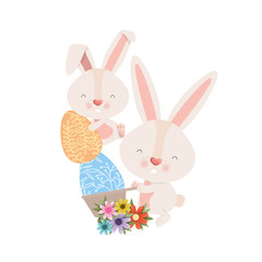 bunnies with wheelbarrow and easter eggs icon
