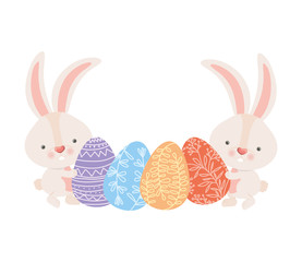 easter rabbits with egg isolated icon