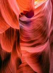 Abstract fiery sandy labyrinths of the lower Antelope Canyon