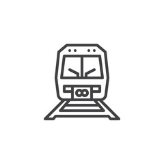 Train on railway line icon. linear style sign for mobile concept and web design. Railway track outline vector icon. Symbol, logo illustration. Pixel perfect vector graphics