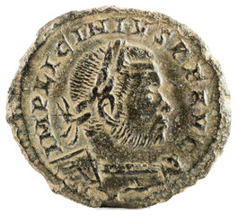 Ancient Roman copper coin of Emperor Licinius I. Obverse.