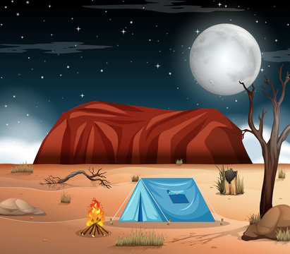 Camping at desert scene