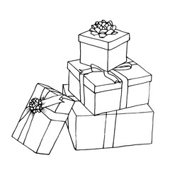 A graphic sketch lots of gifts with bows, liner