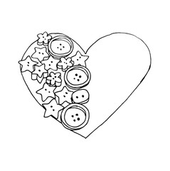 Graphic sketch, heart and buttons - the love of needlework, liner.