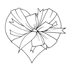 Graphic sketch, heart with a big bow, liner.