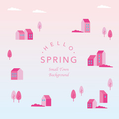背景イラスト　街並み　ピンク