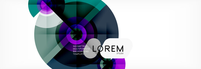 Fototapeta premium Minimal geometric circles and triangles abstract background, techno modern design, poster template