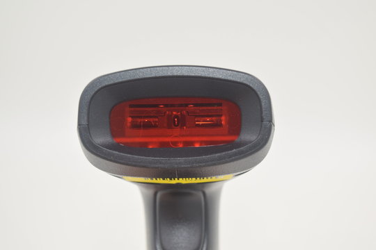 Laser bar code reader scanner, black plastic on the white background