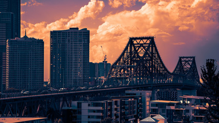 Brisbane City Bridge Sunset - obrazy, fototapety, plakaty