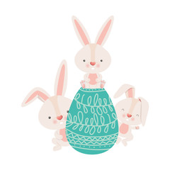 easter rabbits with egg isolated icon