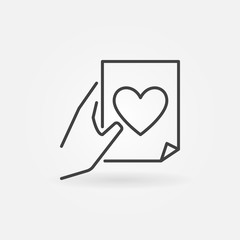 Document with Heart in Hand vector concept icon or symbol in thin line style
