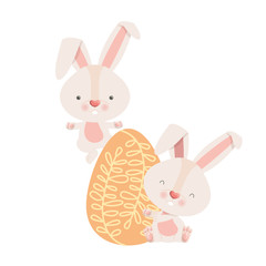 easter rabbits with egg isolated icon
