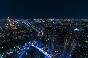 東京夜景　ワイド　俯瞰で望む大都会