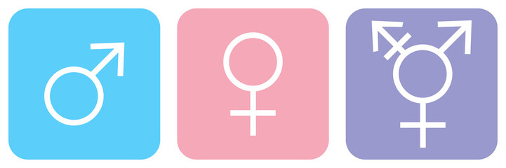 Fototapeta premium Gender identities icons set, male, female, transsexual, vector illustration
