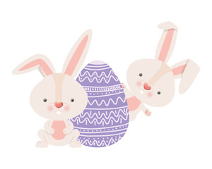 easter rabbits with egg isolated icon