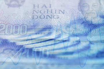 Double exposure Rows of coins of Credit cards on the table,finance and business concept,Money,soft focus and blurred style,dark tone.