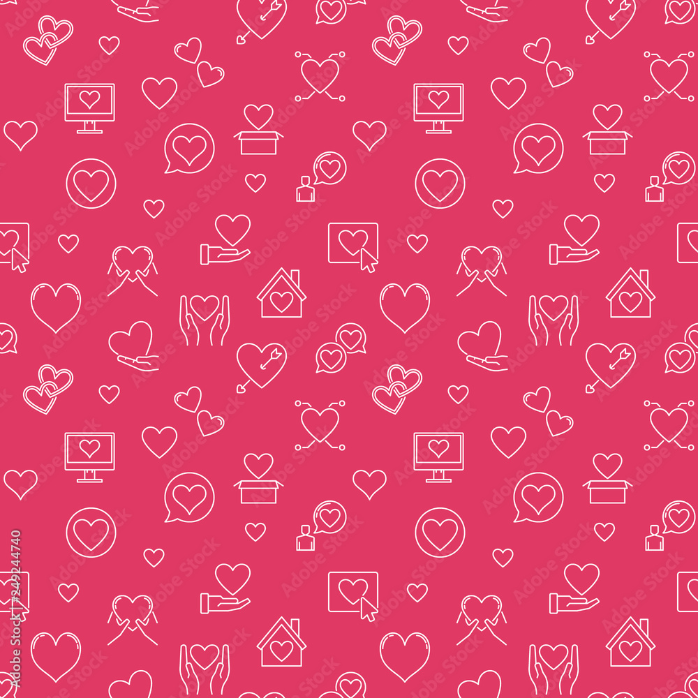 Fototapete valentines day red vector concept seamless pattern in thin line style