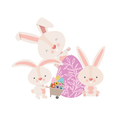 bunnies with wheelbarrow and easter eggs icon