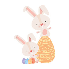 easter rabbits with eggs isolated icon