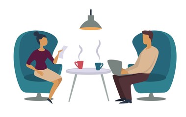 Office coffee break colleagues drinking hot beverage