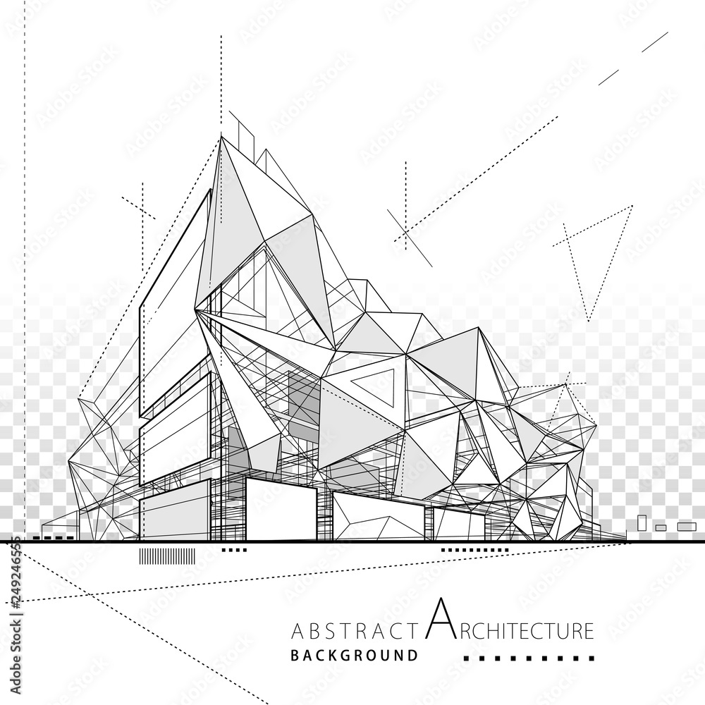 Aufkleber 3d illustration architecture modern building construction abstract background.