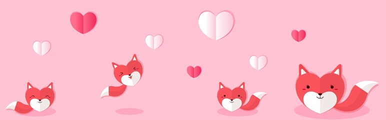 origami heart fox family. valentine day, lover, Vector illustration isolated on EPS10.