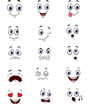 Cartoon faces expressions collection set