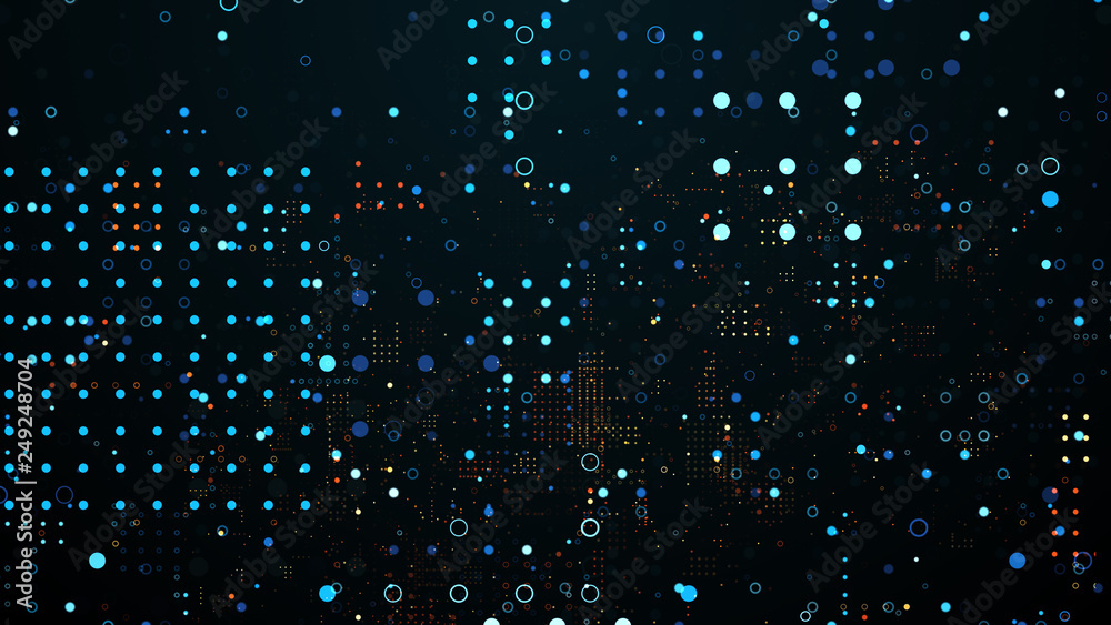 Poster 3d render abstract background with dots pattern. complex composition with dots of random size...