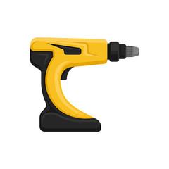 Flat vector of yellow-black cordless drill. Electric screw driver. Power tool for home repair or construction works