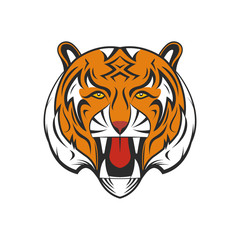 Cartoon tiger as mascot or animal symbol. Wild cat vector silhouette illustration.