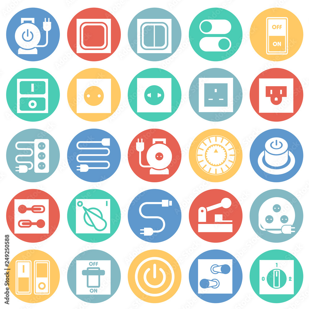 Fototapete Electric ware icons set on color circles white background for graphic and web design, Modern simple vector sign. Internet concept. Trendy symbol for website design web button or mobile app