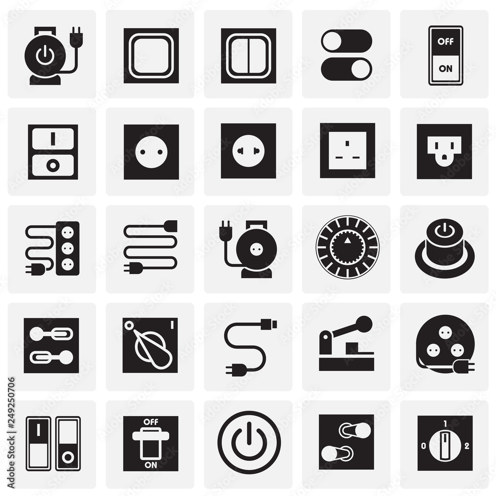 Poster electric ware icons set on squares background for graphic and web design, modern simple vector sign.