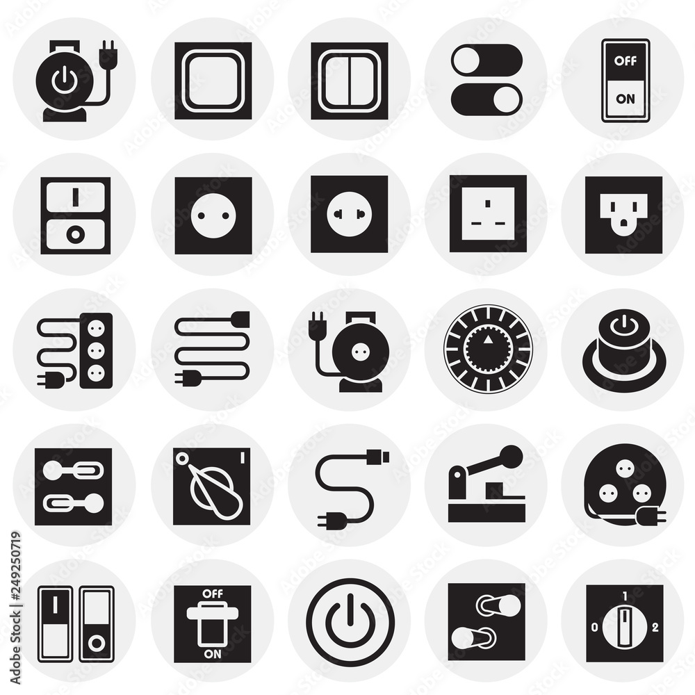 Poster electric ware icons set on circles background for graphic and web design, modern simple vector sign.
