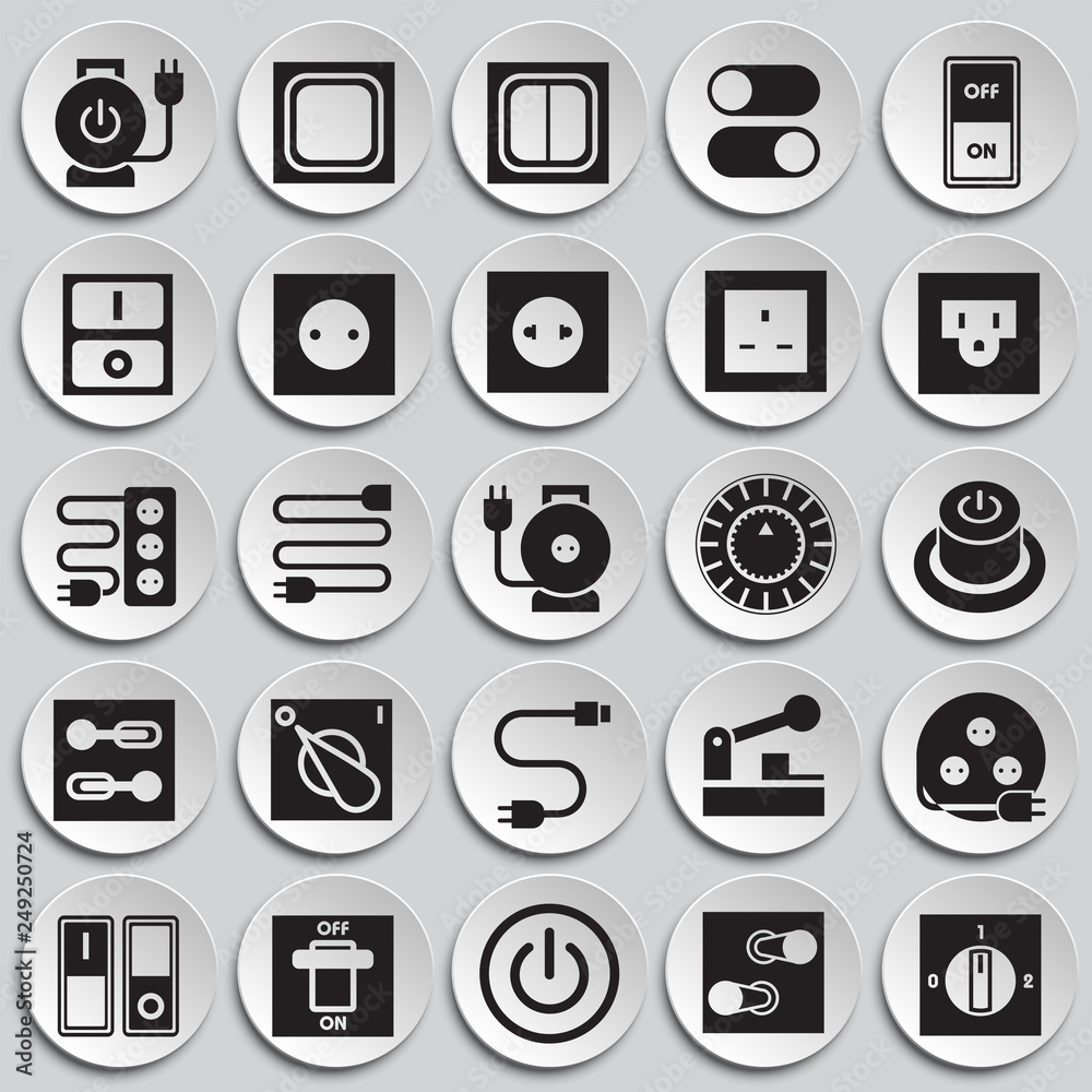 Poster electric ware icons set on plates background for graphic and web design, modern simple vector sign. 