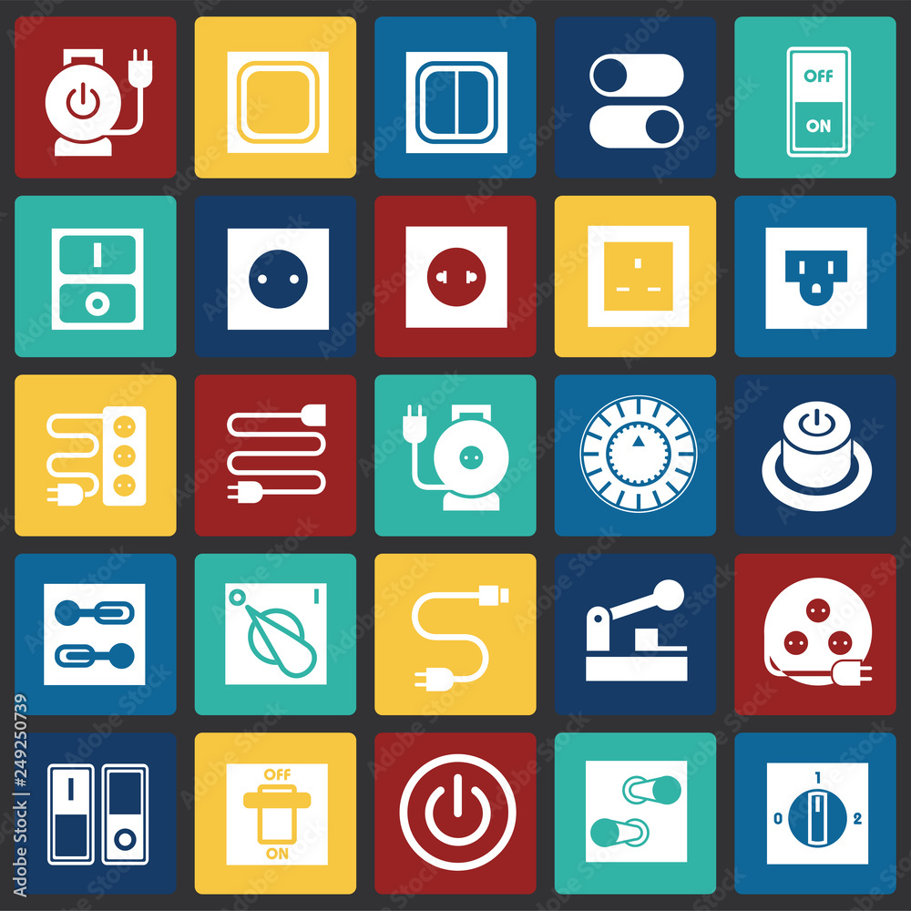 Fototapete electric ware icons set on color squares background for graphic and web design, modern simple vector