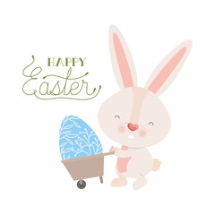 happy easter label with rabbit isolated icon