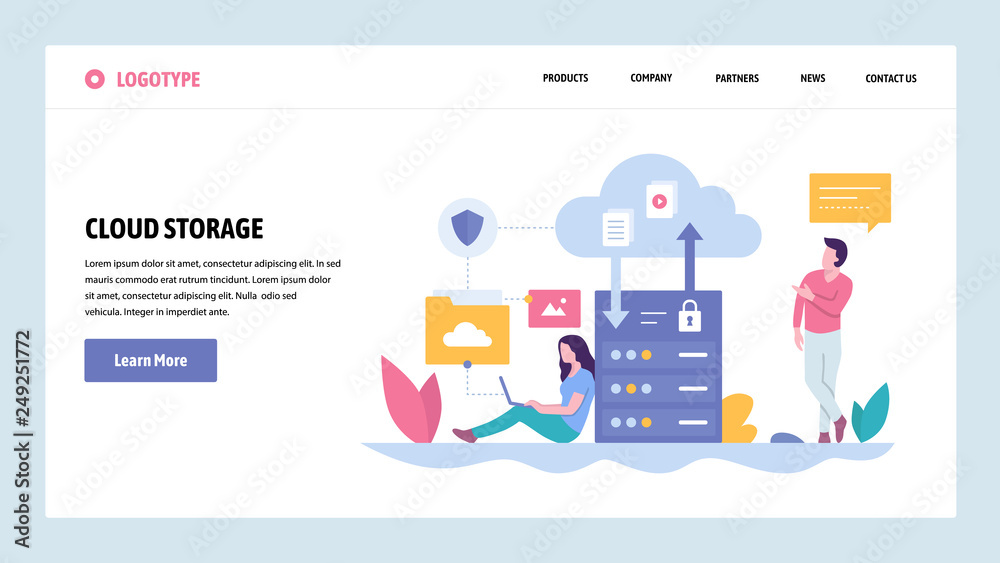 Fototapete Vector web site gradient design template. Cloud storage server technology. Secure data upload and download. Landing page concepts for website and mobile development. Modern flat illustration.