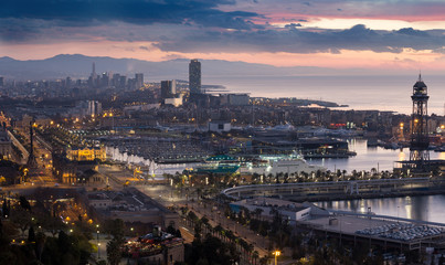 Dawn view of Barcelona from Mondjuic. Spain