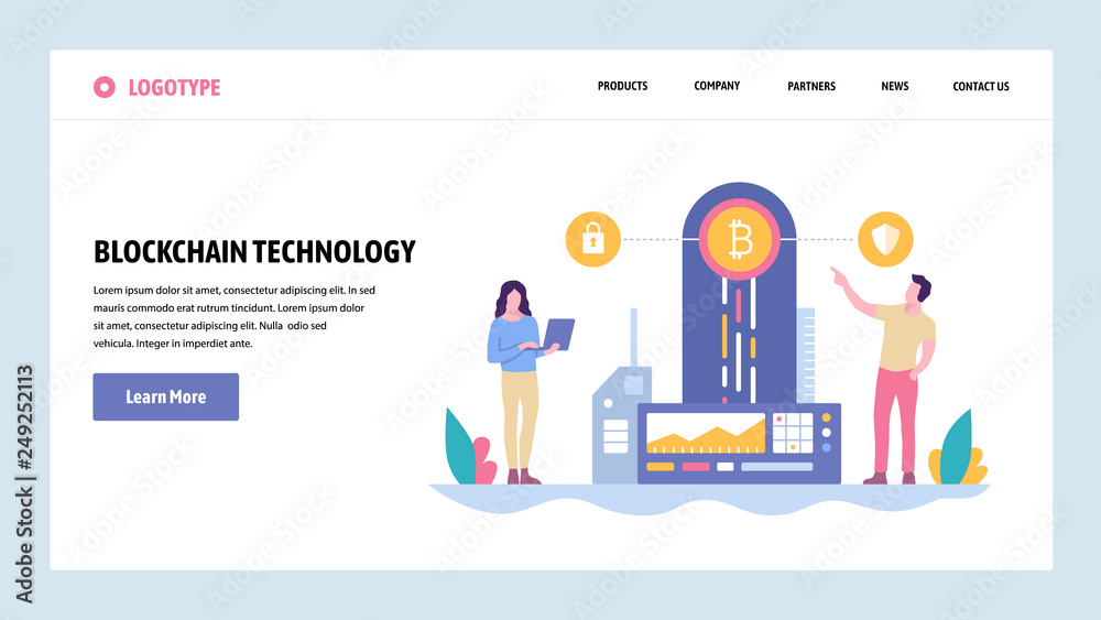 Wall mural vector web site gradient design template. blockchain technology and cryptocurrency. online digital m