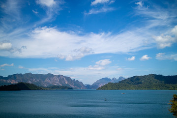 Water, mountains, trees, sky background