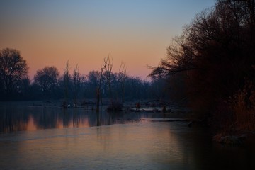 Obraz premium Amazing lanscape Danubian floodplain at sunrise, Malinovo, Slovakia, Europe