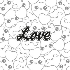 Doodling vector kawaii love hearts smile  Valentine's day
