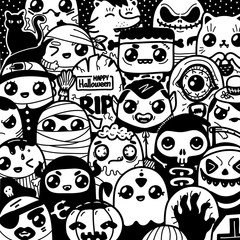 Halloween doodling vector kawaii characters hand drawn cute monsters
