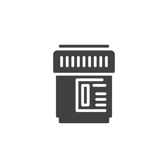Medication bottle vector icon. filled flat sign for mobile concept and web design. Pill bottle simple glyph icon. Symbol, logo illustration. Pixel perfect vector graphics