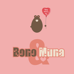 Happy Valentine's Day with sweet Bears. Kawaii. Vector