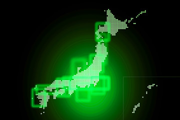 Map of Japan. Information network, logistics network, etc.　日本地図　情報網、物流網など
